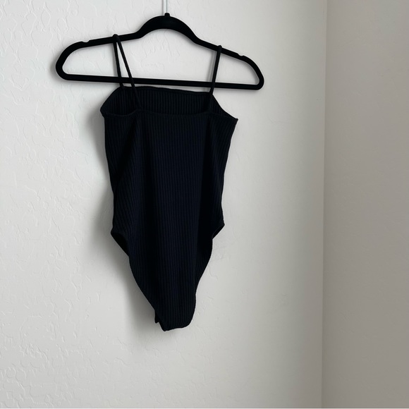 Topshop Bodysuit Ribbed Square Neck in Black Size 6 - Picture 2 of 12